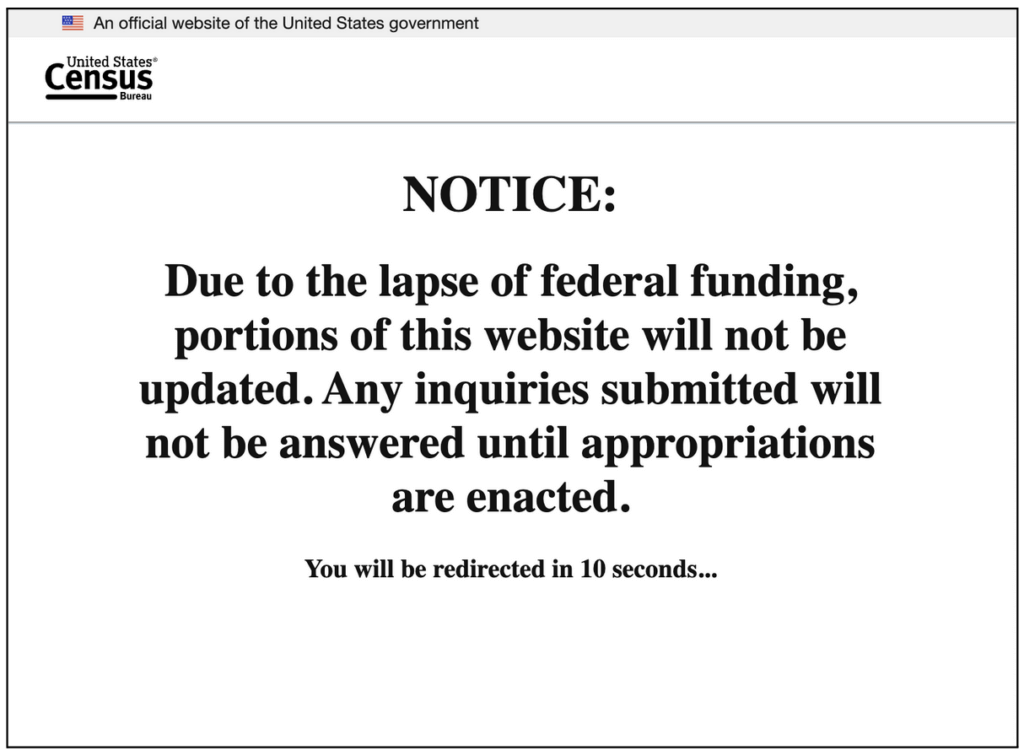 A screenshot of the US Census website taken November 12th, 2025.